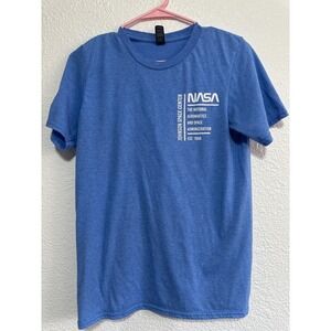 NASA Johnson Space Center T-Shirt Blue American Flag Mens Size Small